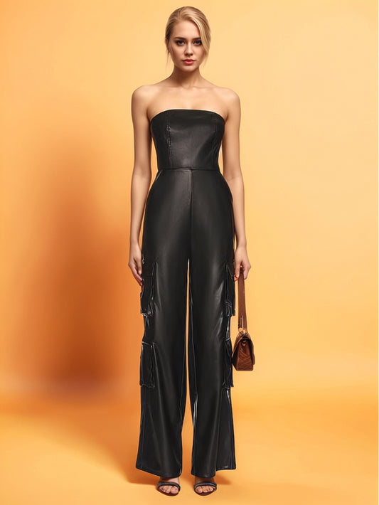 Leatherkin Classic Leather Wide-Leg Jumpsuit for Sophisticated Looks