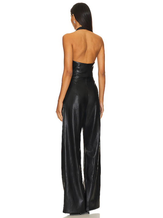 Leatherkin Luxe Leather Belted Jumpsuit with Modern Edge