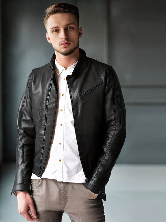 Lining Detail Elegance Leather Jacket