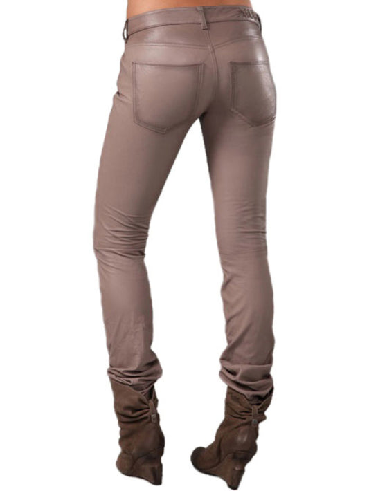 Pantalon skinny en cuir taille basse