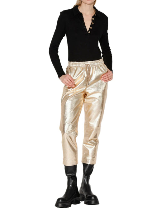 Pantalon en cuir métallisé de luxe sur mesure