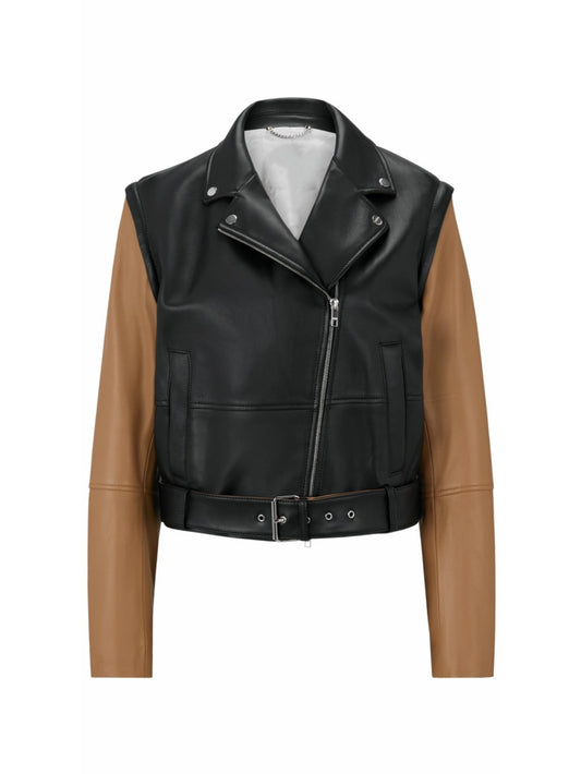 Veste de motard de luxe en cuir d'agneau multicolore