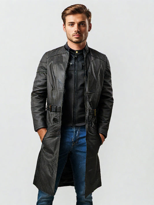 Matrix Style Long Leather Coat for Men