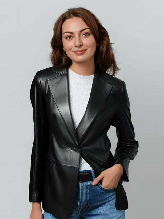 Midnight Grace Peplum Leather Blazer for Women