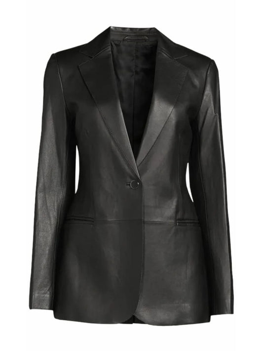 Midnight Grace Peplum Leather Blazer for Women