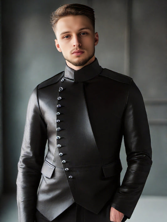 Military Black Asymmetrical Leather Jacket