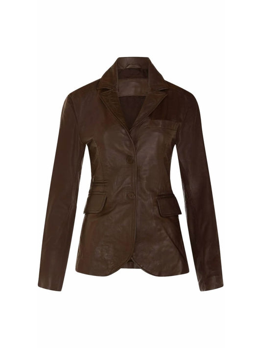 Mocha Glow Leather Blazer for Women