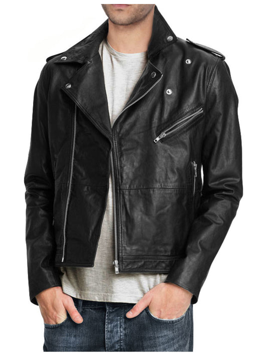 Veste de motard en cuir véritable inspirée de la moto pour homme