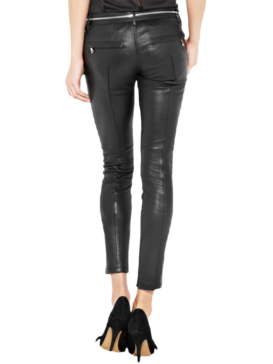 Pantalon en cuir chic à plusieurs fermetures éclair