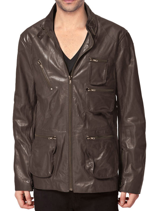 Veste en cuir unique avec loquet de cou