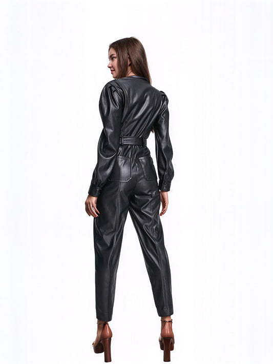 Combinaison en cuir avec ceinture Noir Command pour femme
