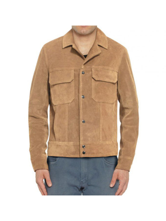 Veste décontractée en cuir suédé à revers crantés