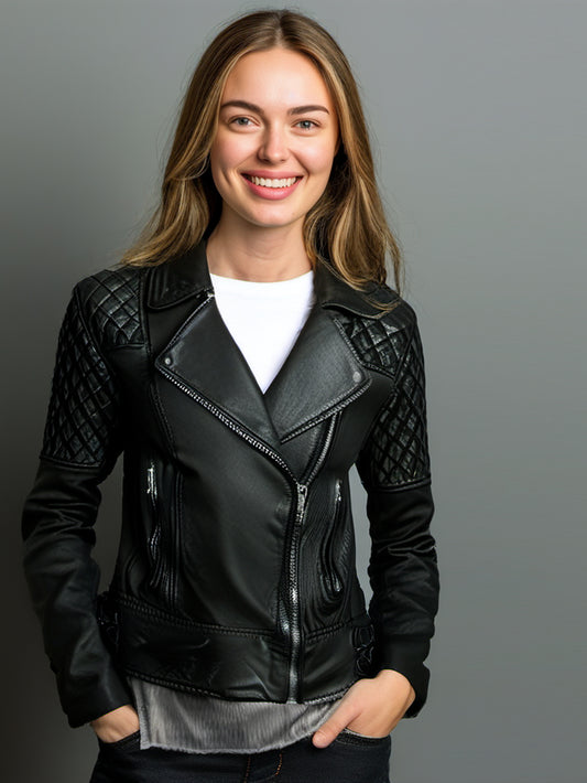 Off-Center Luxe Leather Biker Jacket