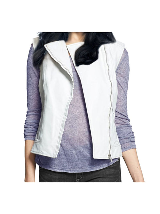 Off-Center Zip Lambskin Leather Vest for Women