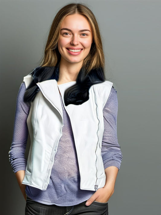 Off-Center Zip Lambskin Leather Vest for Women