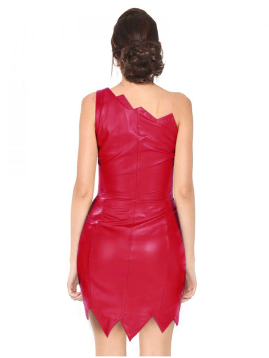 One-Shoulder Red Bodycon Leather Dress