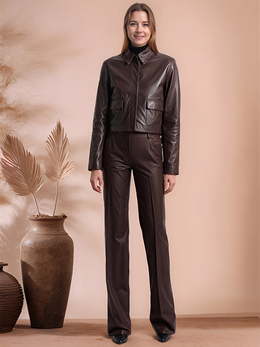 Optera Classic Womens Leather Pant Suit