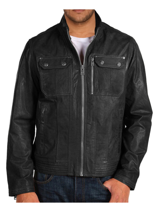Veste en cuir à détails ornés