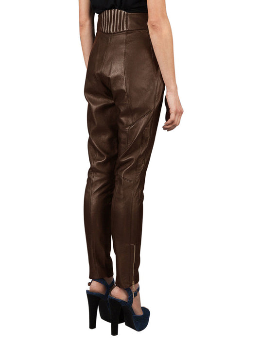 Pantalon en cuir rembourré avec détails sur les hanches