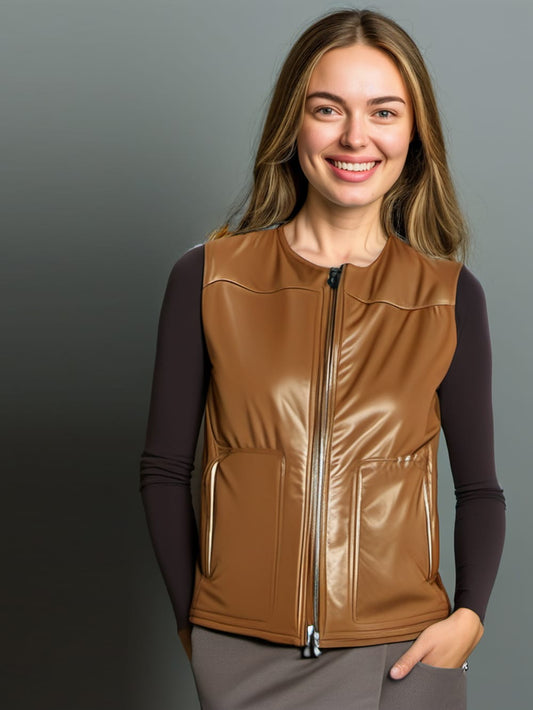 Padded Precision Leather Vest for Women