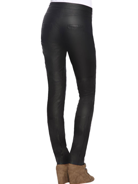 Pantalon en cuir chic à finitions à panneaux
