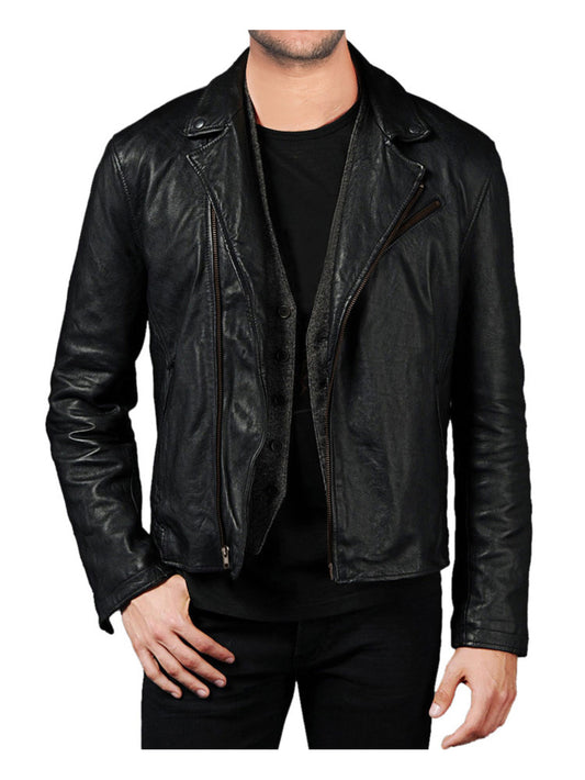 Veste de motard en cuir véritable style Peppy pour homme