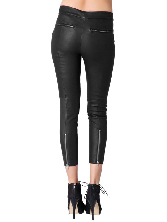 Pantalon droit en cuir à pinces