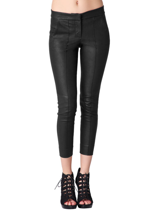 Pin-Tuck Straight Leather Pants