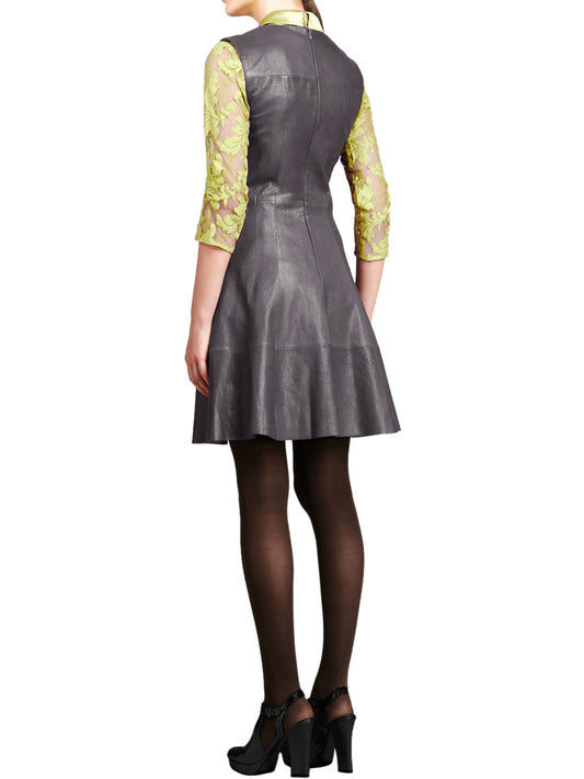Pleated A-Line Mini Leather Dress