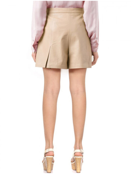 Pleated Elegance Leather Shorts