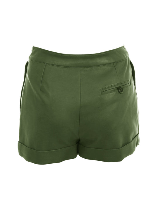 Pleated Folded Hem Leather Shorts