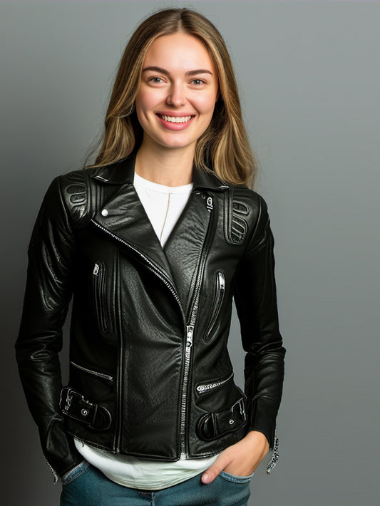 Polished Leather Lambskin Biker Jacket