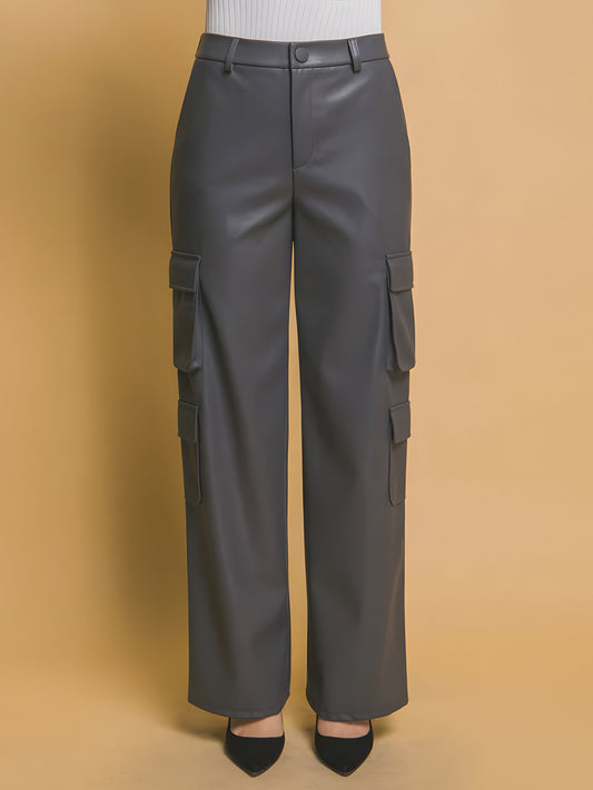 Pantalon cargo en cuir gris Power Move