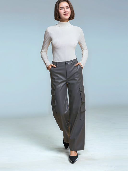 Power Move Grey Leather Cargo Pants