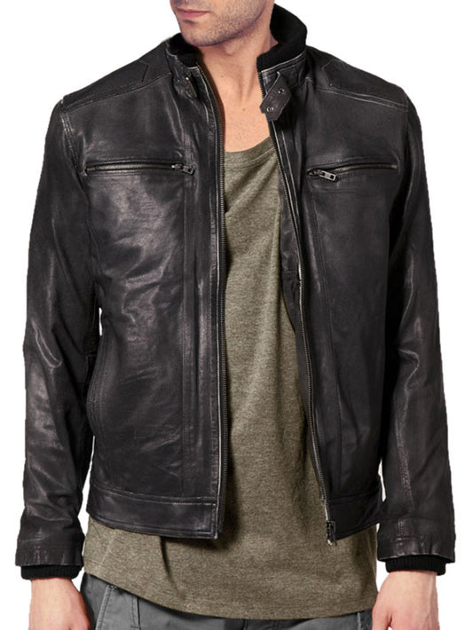 Veste en cuir urbaine à col poussoir