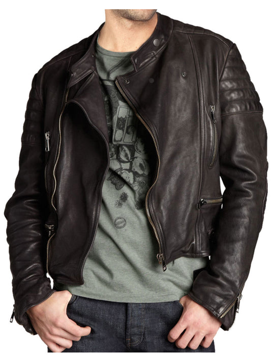 Veste zippée asymétrique en cuir matelassé