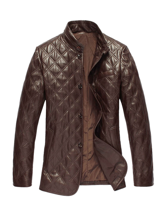 Manteau en cuir matelassé classique pour homme