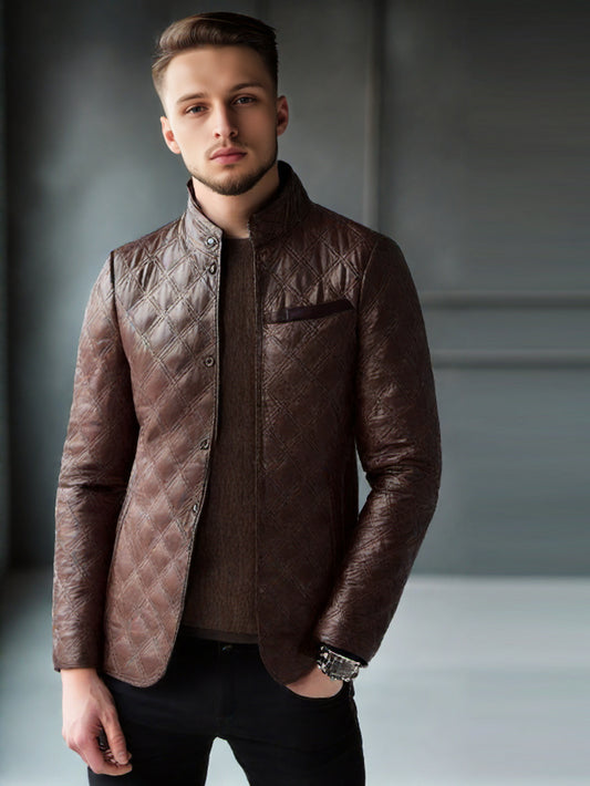 Quilted Classic Leather Coat for Men