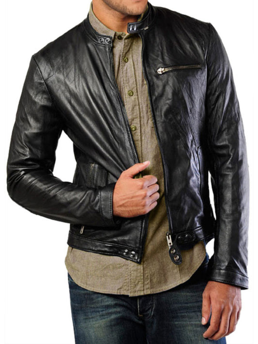 Veste de motard en cuir matelassée aux coudes