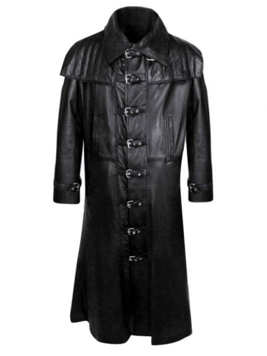 Trench-coat en cuir matelassé à rabat pour homme