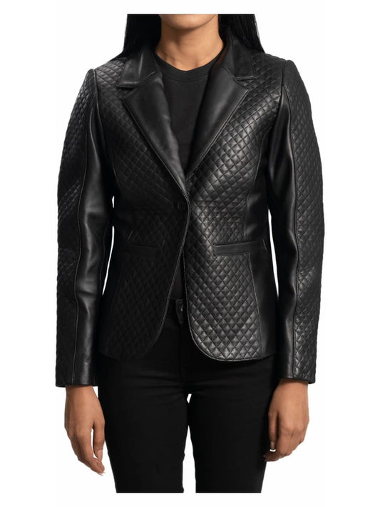 Quilted Luxe Lambskin Leather Blazer for Women