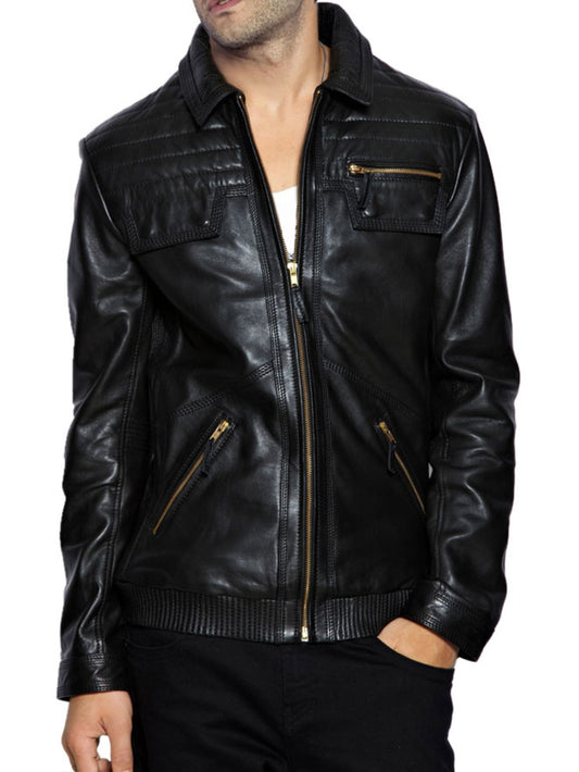 Veste de motard en cuir matelassée