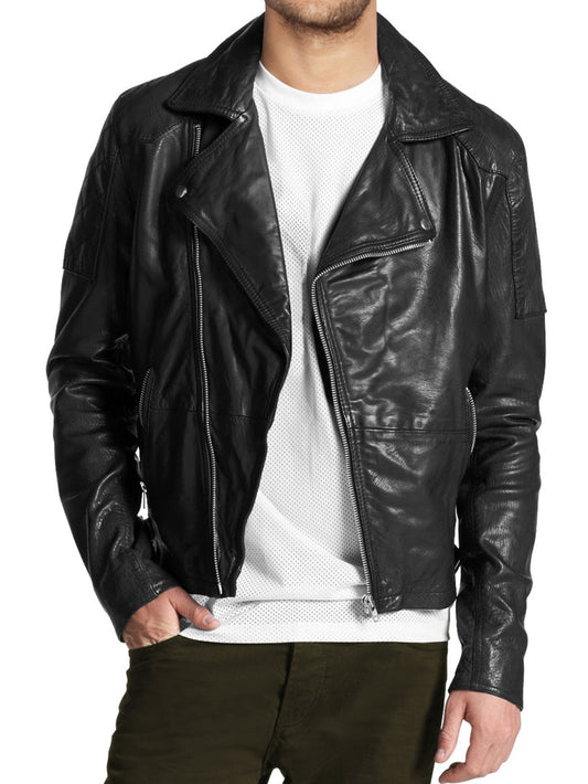 Veste de moto en cuir matelassé
