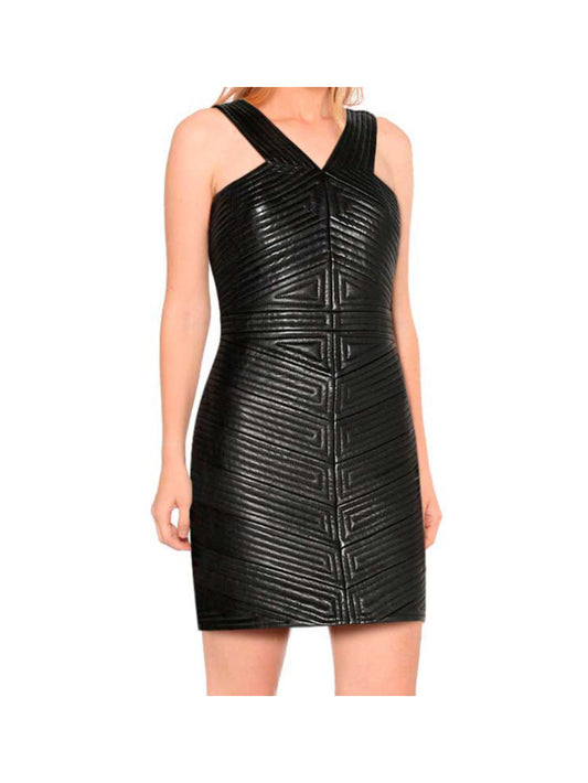 Quilted Wide-Strap Leather Dress