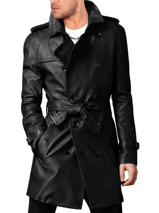 Trench-coat en cuir confortable à manches raglan pour homme