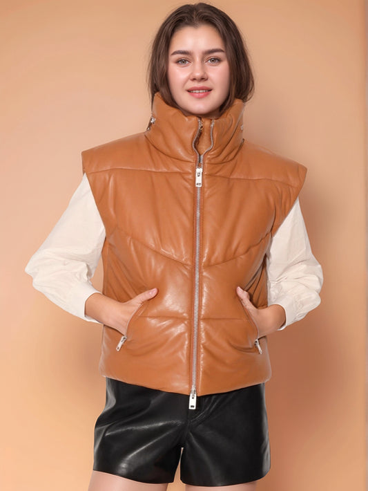 Refined Aura Puffer Leather Vest