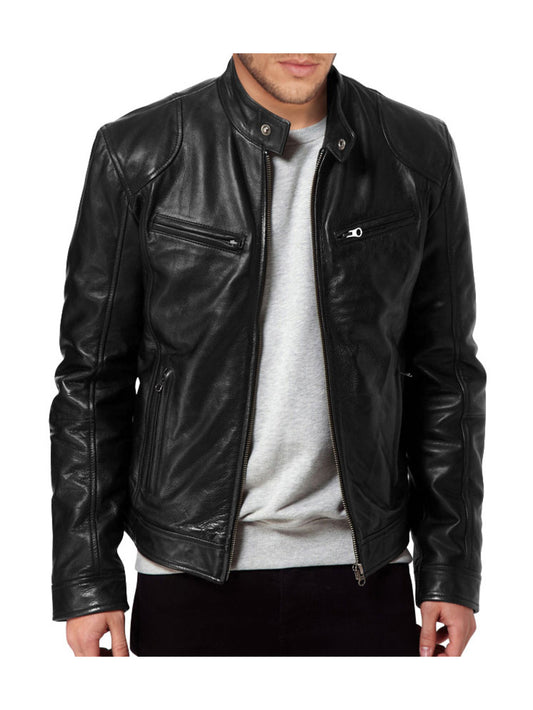 Veste en cuir véritable pour homme, coupe standard