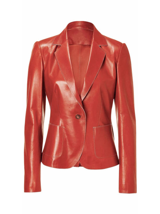 Retro Class Buttoned Leather Blazer for Women