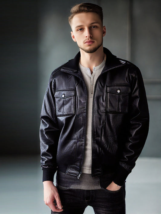 Retro Military Bomber Leather Jacket for Men