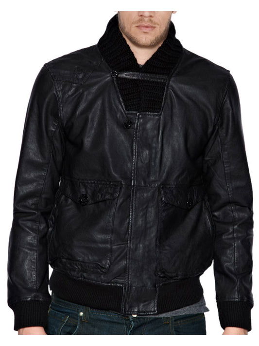 Veste en cuir à accents côtelés